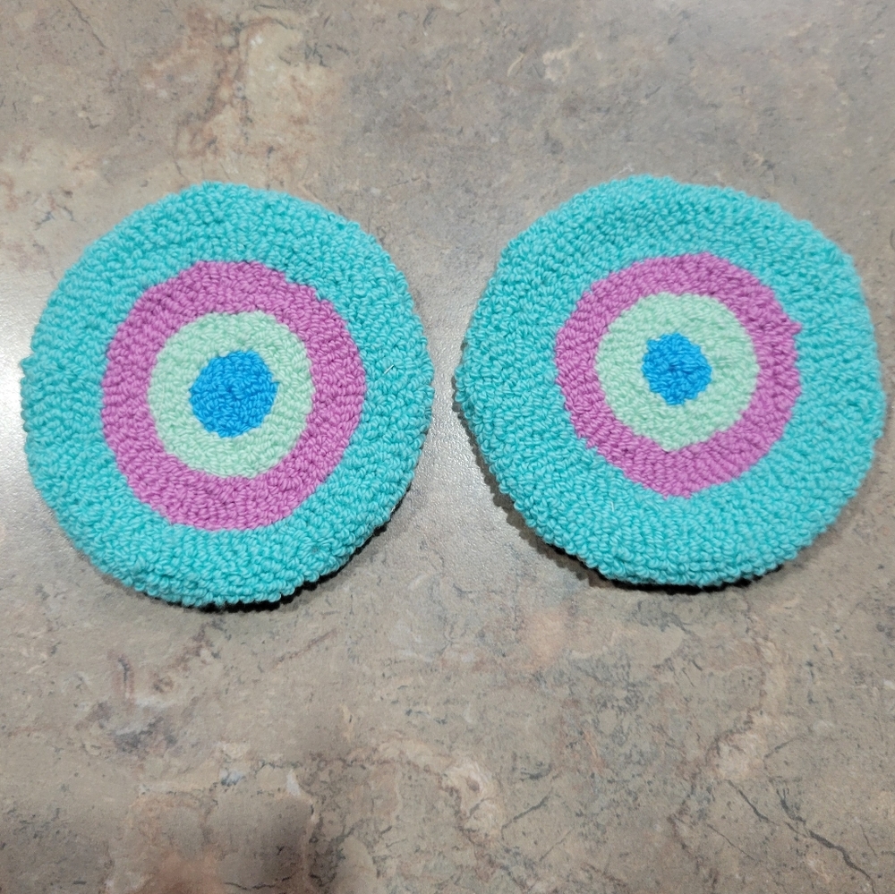 2 Pc Multicolor Punch Needle Mug Rug Coaster Set